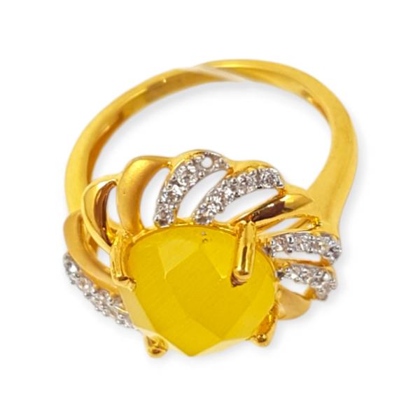 Adorable Gold Ring in Flower Shape with Beautiful Design and Yellow Stone